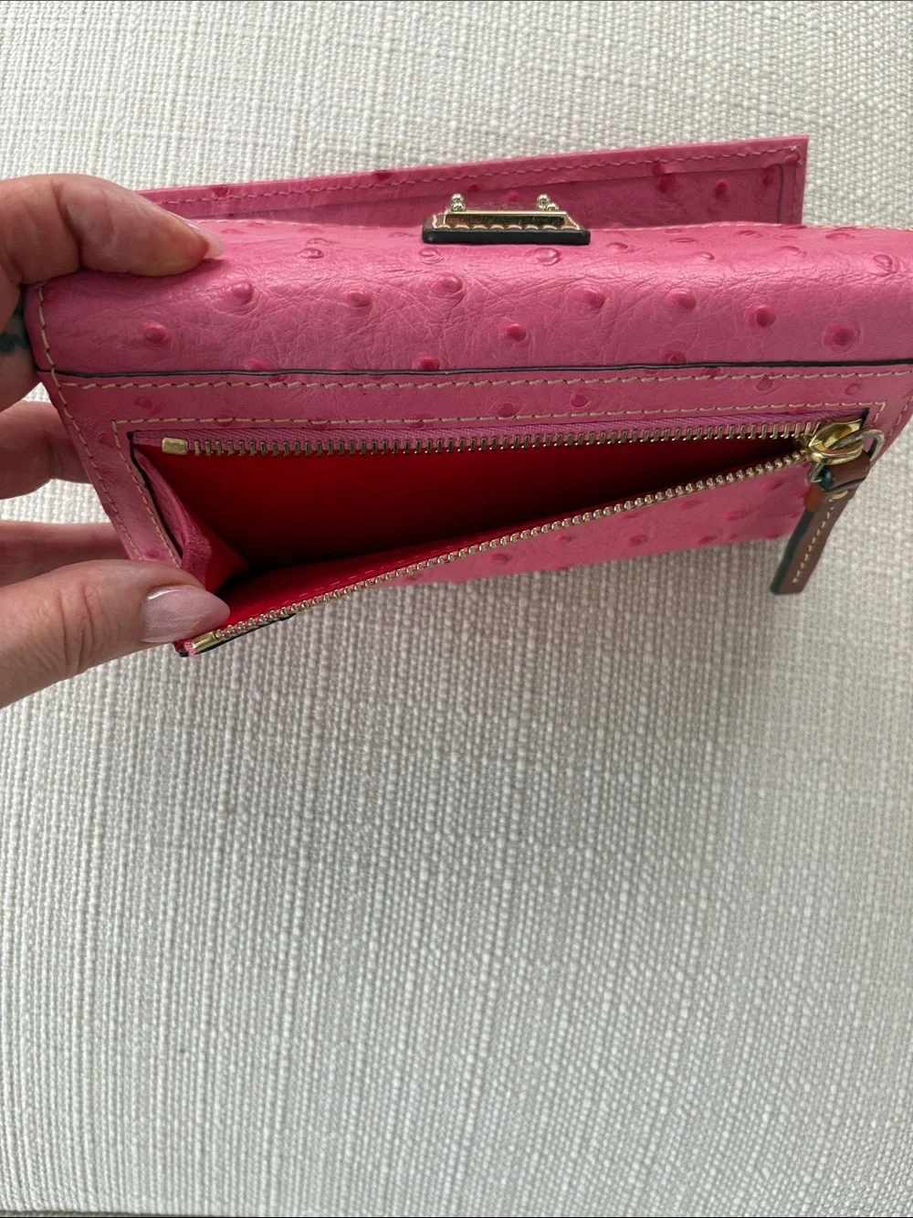Dooney & Bourke Hot Pink Ostrich-Embossed Continental Wallet